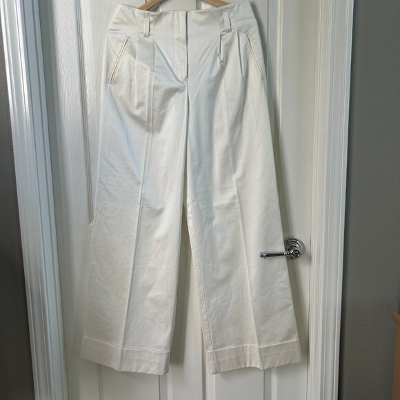 Trina Turk Trouser Pants Off White High Waist Pleated Wide Front Leg Cuffed Hem - Picture 1 of 12